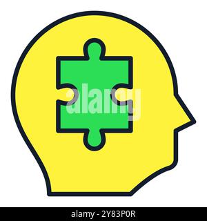 Green Puzzle inside Human Head vector Jigsaw Puzzles concept colored icon or design element Stock Vector