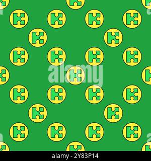 Circle with Green Puzzle vector Jigsaw Puzzles concept colored seamless pattern Stock Vector