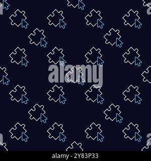 Mouse Cursor on Jigsaw Puzzle vector concept outline seamless pattern Stock Vector