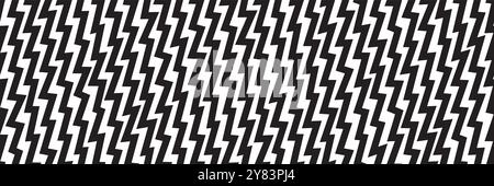 Black and white seamless pattern of broken lines in the form of lightning. Endless thunder bolt bg. Simple vector illustration with zigzag stripes Stock Vector