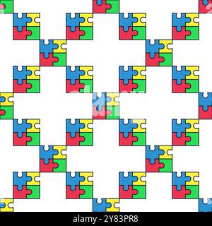 Connected Four Jigsaw Puzzle Pieces vector concept colored seamless pattern Stock Vector