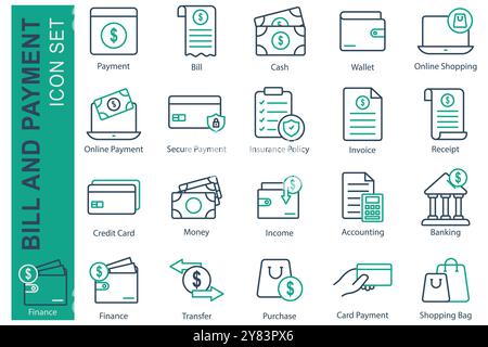 Payment icon set. line icon style. icon related to bill and payment. payment, bill, bash, wallet, and more. business element vector illustration Stock Vector