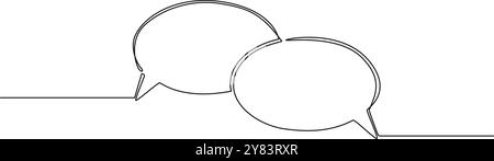continuous single line drawing of two speech bubbles, conversation symbol line art vector illustration Stock Vector