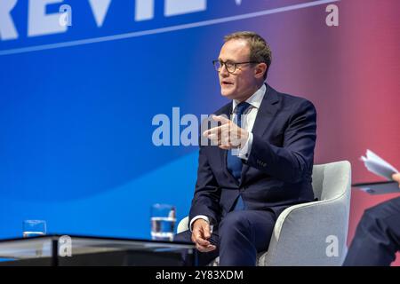 International Convention Centre, Birmingham, UK. Monday 30th September, 2024. The second day of the Conservative Party Conference. Event - Meet the leadership candidates saw Shadow Minister for security Tom Tugendhat take questions from the conference attendees. Stock Photo