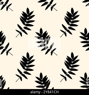 Autumn seamless pattern from leaf prints. Repeating prints. Dark silhouettes on a beige background. Vector illustration Stock Vector