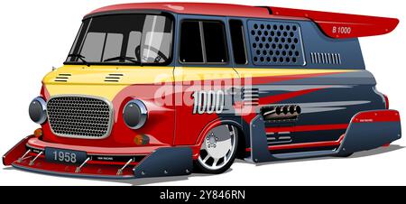 Custom fiction retro race van concept. Available EPS-10 vector format separated by groups and layers with transparency effects for one-click recolor Stock Vector
