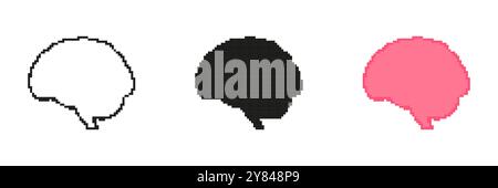 Pixelated Brain Icon Set. Outline and Filled Brain Symbols in Pixel Art ...