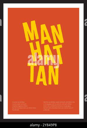 Manhattan cocktail poster, decoration for club, nightclub, bar or restaurant, printed poster design Stock Vector