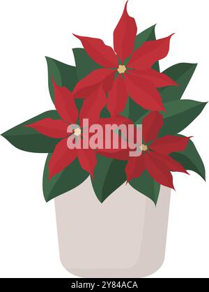 Poinsettia Christmas potted plant isolated, holidays and celebrations concept Stock Vector