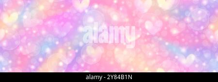 Adorable sweet unicorn bg with a seamless pattern of hearts and bubbles. Pastel candy sky with pink rainbow. Gradient mermaid background. Vector abstr Stock Vector