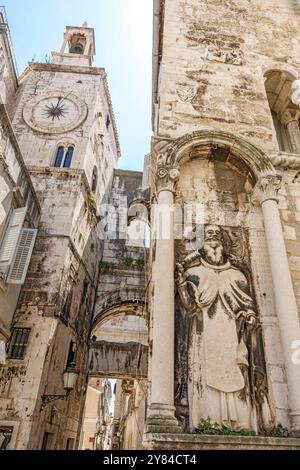 Split Croatia,Old Town,People's Square Narodni trg Pjaca,Cyprian's Palace Palaca Ciprianis Benedetti,Saint Anthony the Hermit,Iron Gate Zeljezna vrata Stock Photo