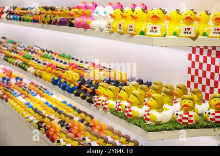 Split Croatia,Old Town,Maruliceva ulica street,Duck Boutique gift shop,rubber ducks,shelves display sale,Croatian Europe EU,visitors travel traveling Stock Photo