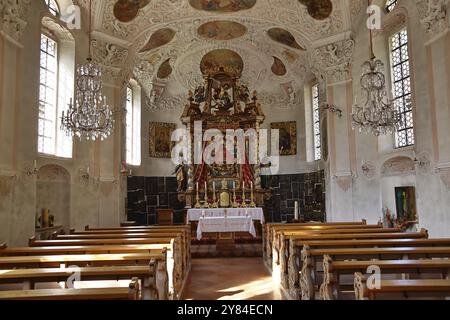 Maria Gern pilgrimage church in the Bavarian Alps in Berchtesgaden, interior with altar, Bavaria, Germany, Europe Stock Photo