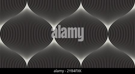 Black and white pattern featuring intricate curved lines creating a modern and visually striking design on a textured background. Vector illustration Stock Vector