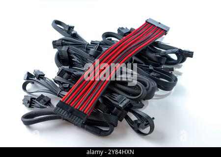 High-Quality Black and Red Computer Cable Isolated on a Clean White Background for Various Uses Stock Photo