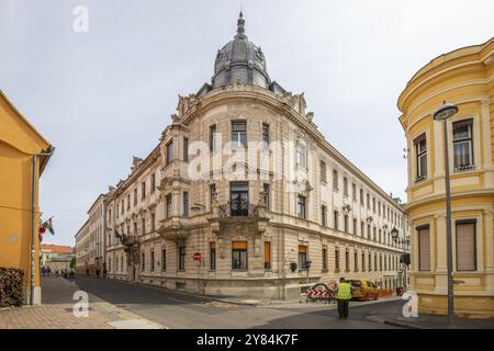 Old, beautifully decorated buildings in a historic city centre. Picture from the city centre of the five-church town, Pecs, Del-Dunantul, Hungary Stock Photo