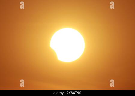 Rio De Janeiro, Brazil. 02nd Oct, 2024. Partial solar eclipse seen from the Urca neighborhood, in the south of Rio de Janeiro, this Tuesday, 2. Credit: Brazil Photo Press/Alamy Live News Stock Photo