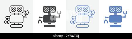 robot icon linear thin line icon graphics set black and white Stock Vector