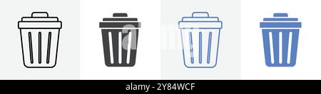 trash icon linear thin line icon graphics set black and white Stock Vector