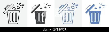 trash icon linear thin line icon graphics set black and white Stock Vector