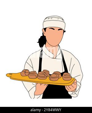 Young woman baker wearing uniform and apron Stock Vector