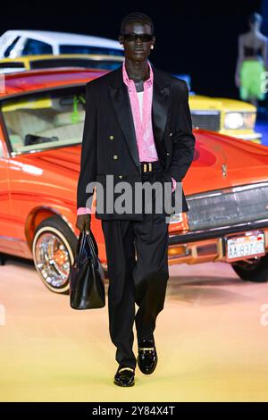 Paris, France. 26th Sep, 2024. A model is seen on the catwalk at the Casablanca fashion show during the Spring Summer 2025 Collections Fashion Show at Paris Fashion Week in Paris, France on September 26, 2024 (Photo by Jonas Gustavsson/Sipa USA) Credit: Sipa USA/Alamy Live News Stock Photo