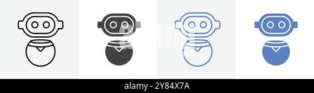 robot icon linear thin line icon graphics set black and white Stock Vector