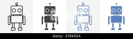 robot icon linear thin line icon graphics set black and white Stock Vector