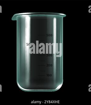 Glass beaker mockup. Realistic laboratory transparent equipment Stock Vector