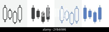 trade candle icon linear thin line icon graphics set black and white Stock Vector