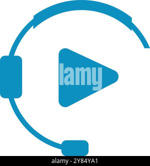 Stylish headset with a Play Button Icon for seamless media and audio service interaction Stock Vector