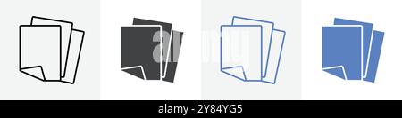 papers icon linear thin line icon graphics set black and white Stock Vector