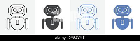 robot icon linear thin line icon graphics set black and white Stock Vector