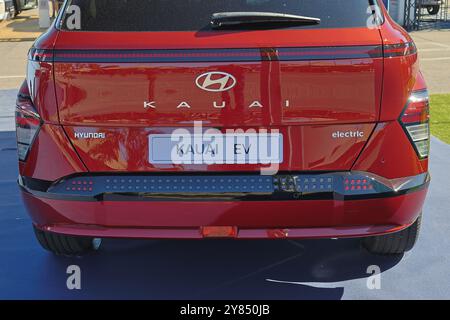 Detail of the back of a new red hyundai kauai electric car Stock Photo Alamy
