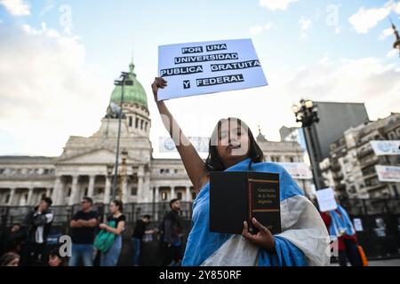 Buenos Aires, Argentina. 02nd Oct, 2024. People take part in a demonstration for an increase in funding for public universities. Credit: Fernando Gens/dpa/Alamy Live News Stock Photo