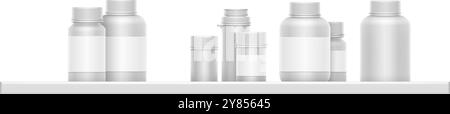 Pharmacy mockups. Blank realistic plastic drug bottles Stock Vector