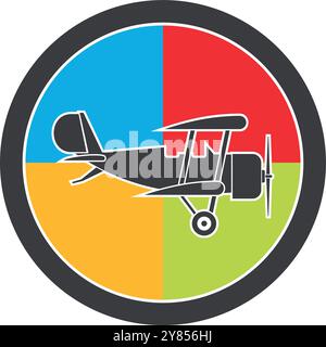Retro airplane logo. Biplane flying. Pilot emblem Stock Vector