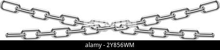 Chrome chains hanging. Shiny realistic metal links Stock Vector
