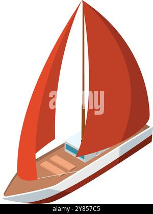 Sail boat isometric icon. Regatta yacht symbol Stock Vector