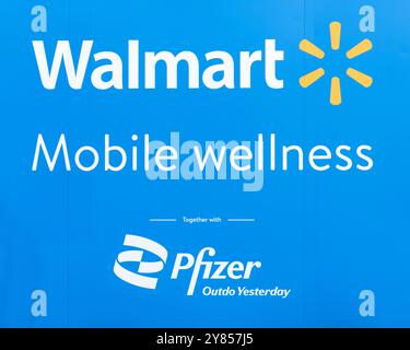 Vadnais Heights, Minnesota. Walmart's mobile wellness tour.  It offers flu vaccines, immunizations, boosters and free health and vision screenings. Stock Photo