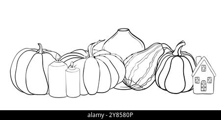 Pumpkin. Black contour drawing of a pumpkin isolated on a white ...