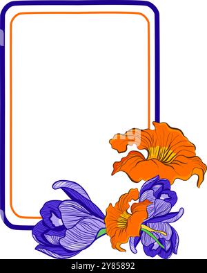 Floral frame with crocus and nasturtium flowers holiday decoration vector illustration Stock Vector