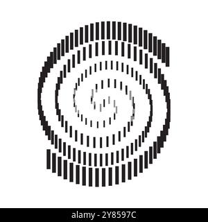 Abstract dynamic spiral optical illusion pattern consist of rectangle objects. Retro futuristic black and white circular design element. Stock Vector