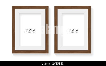 Two realistic photo frame mock up on isolated white wall design, 2 photo frames mock up vector illustration Stock Vector