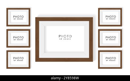 Three realistic photo frame mock up design, modern mock up for wall art vector illustration Stock Vector