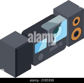 Audio system isometric icon. Computer sound speaker Stock Vector