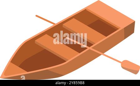 Wooden oar boat isometric icon. Rowboat symbol Stock Vector