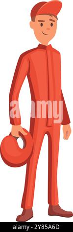 Racer cartoon character. Man in red racing suit and helmet Stock Vector