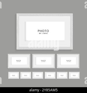 Groups of wooden photos frame on isolated dark background, vector photo frames uded in photo mock up vector illustration Stock Vector