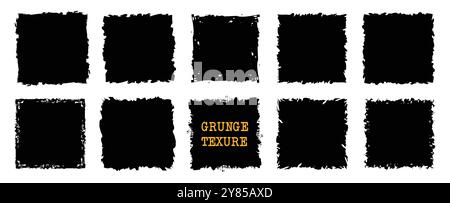 Set of square grunge brush background. Vector illustration. Grunge texture. Ink brush strokes. Dirty artistic design element for text frame Stock Vector